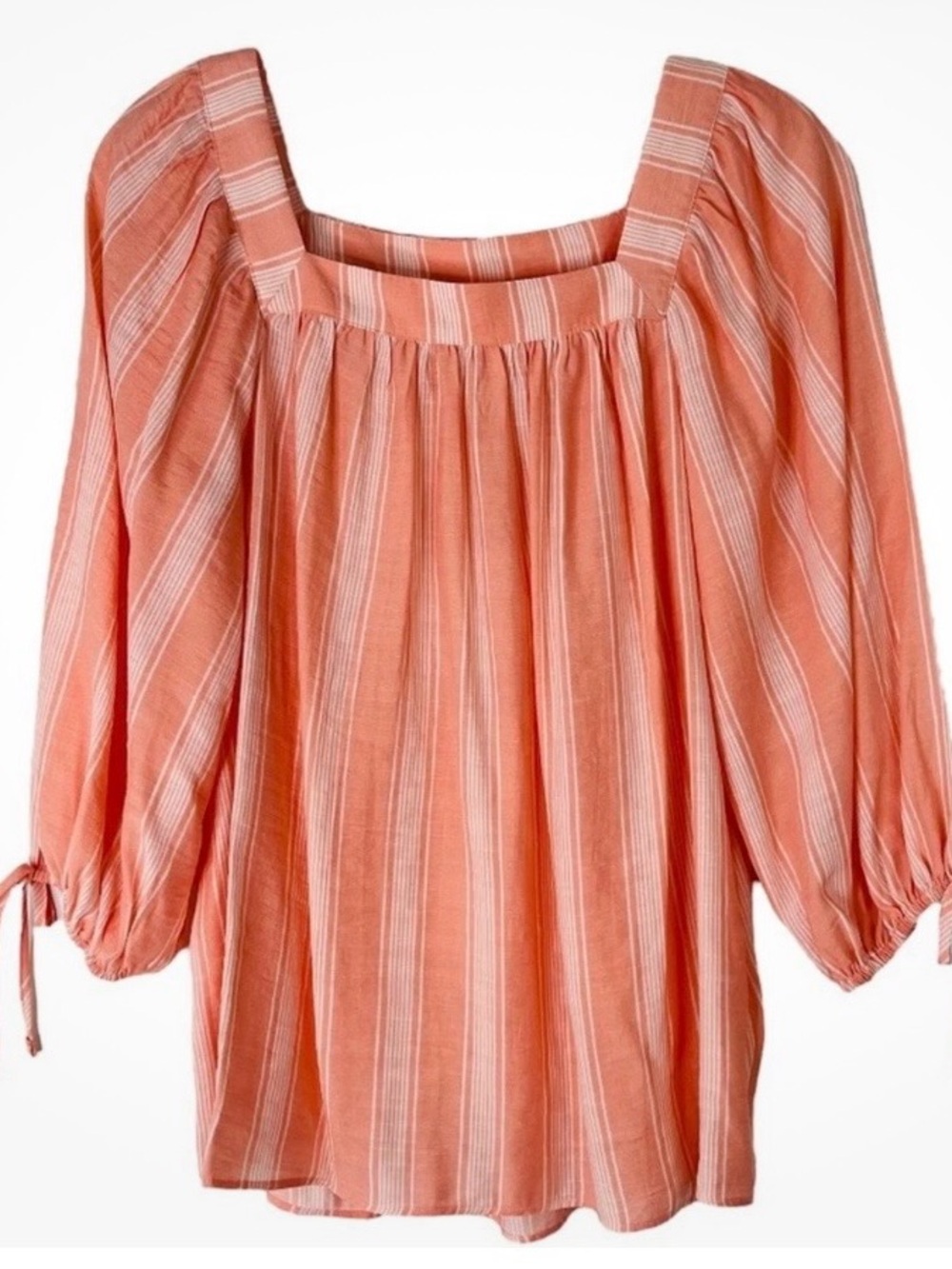 LC Lauren Conrad Peach and White Striped Square-Neck Blouse XL